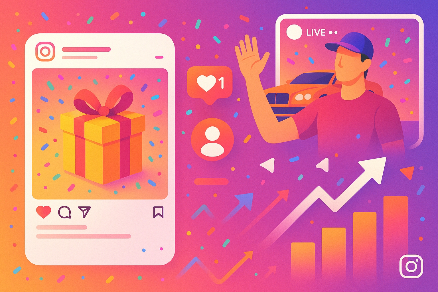 Instagram giveaway growth illustration