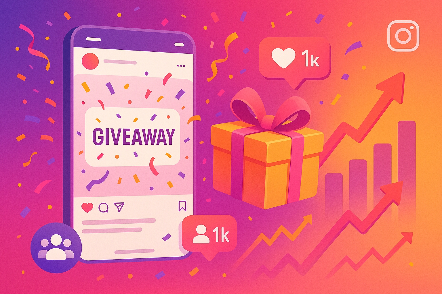 Instagram giveaway growth illustration